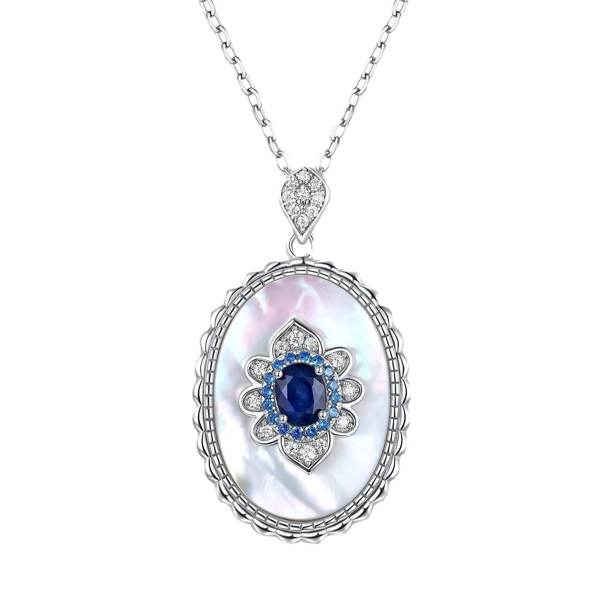 925 Sterling Silver Sapphire Pendant Necklace