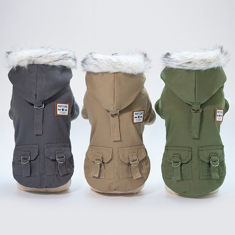 Warm Winter Dog Coat with Faux Fur Hood – product image 1