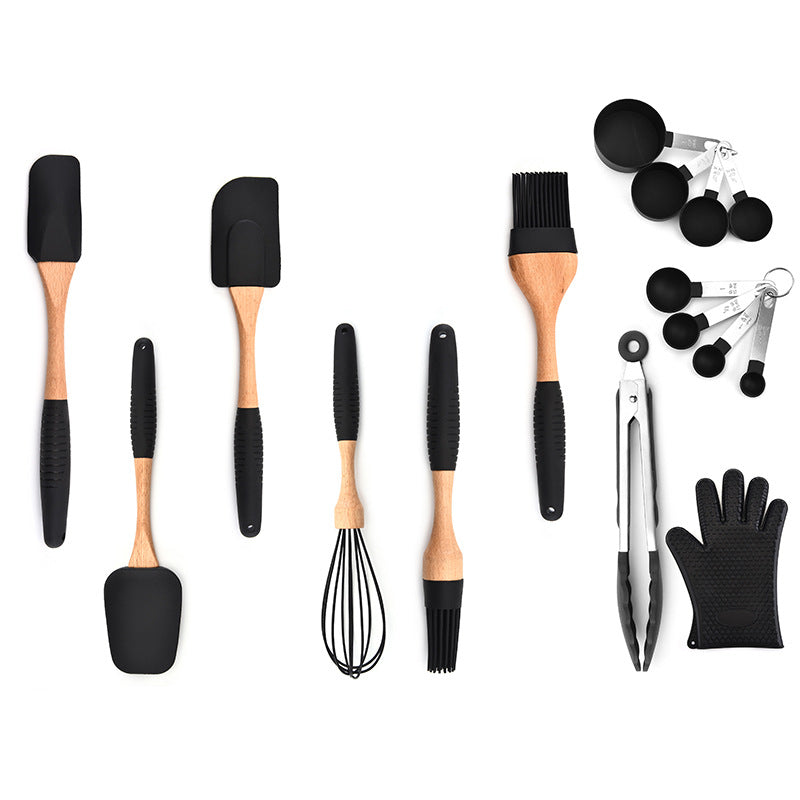 Silicone Kitchen Utensil Set with Wooden Handles