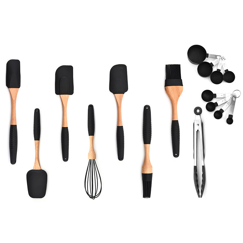 Silicone Kitchen Utensil Set with Wooden Handles – image 4