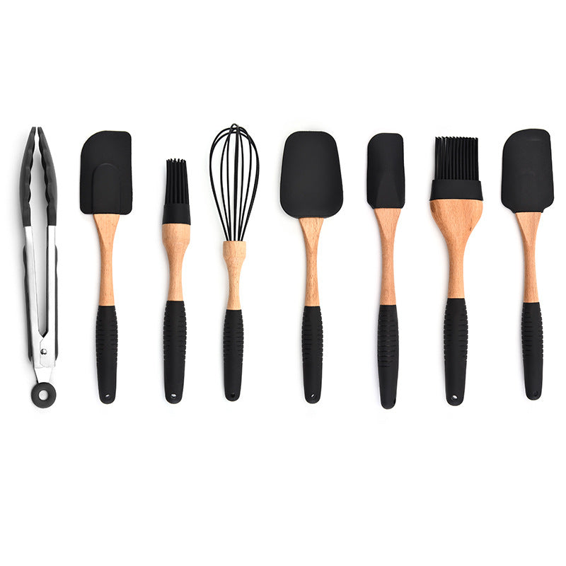 Silicone Kitchen Utensil Set with Wooden Handles – image 3