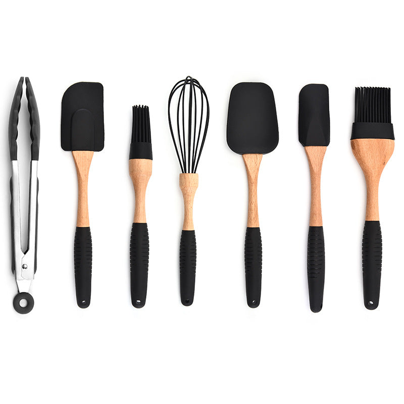 Silicone Kitchen Utensil Set with Wooden Handles – image 5