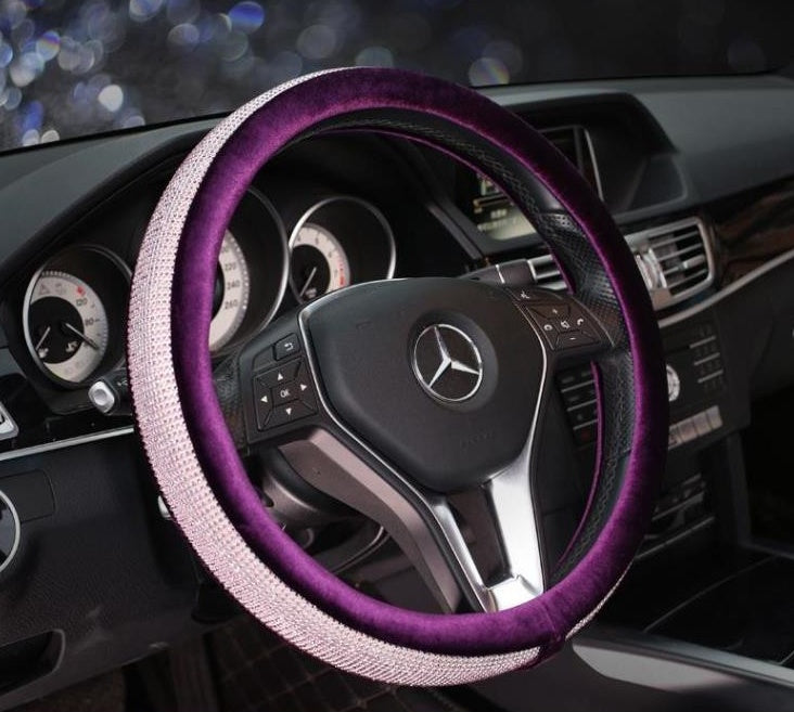 Rhinestone Leather Steering Wheel Cover, 38cm – image 4