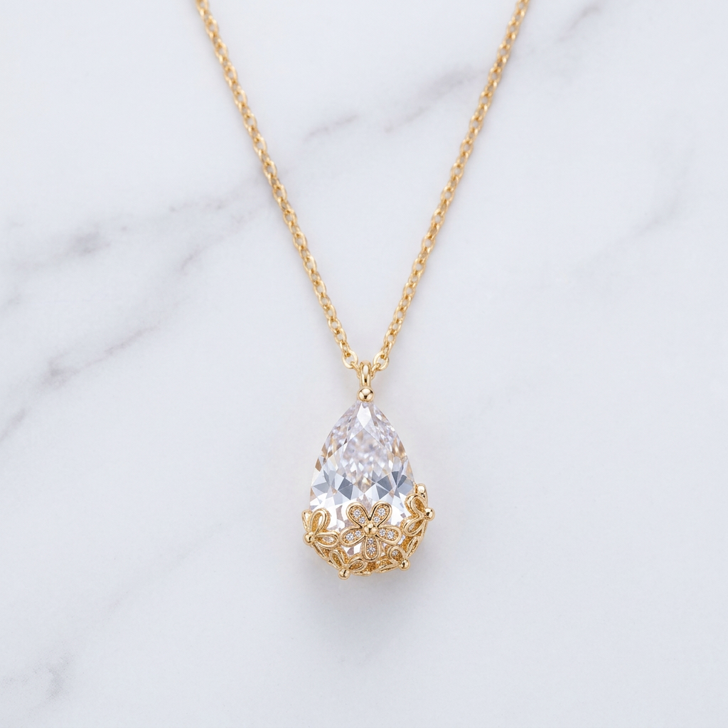 Crystal Water Drop Pendant Necklace