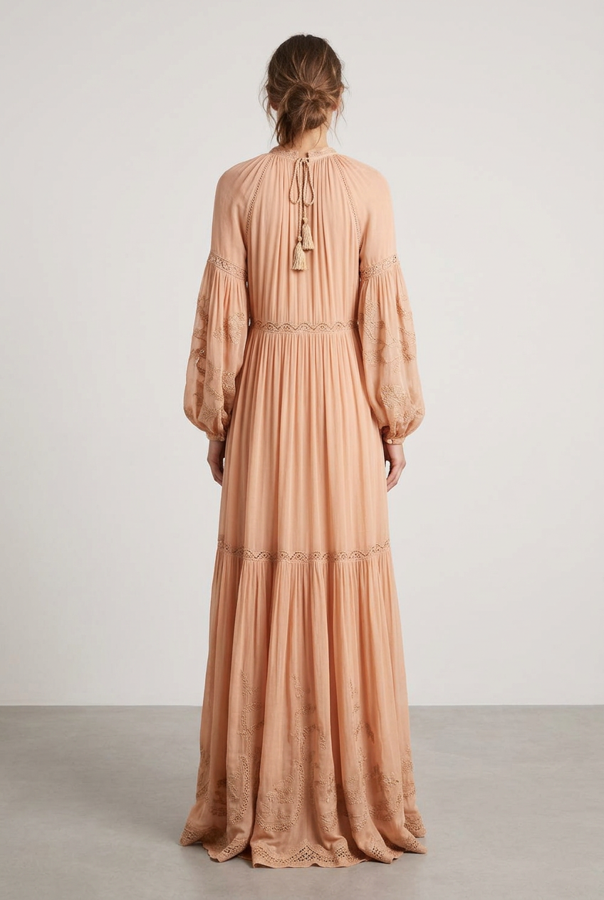 Women's Cotton-Linen Floral Embroidered Maxi Dress