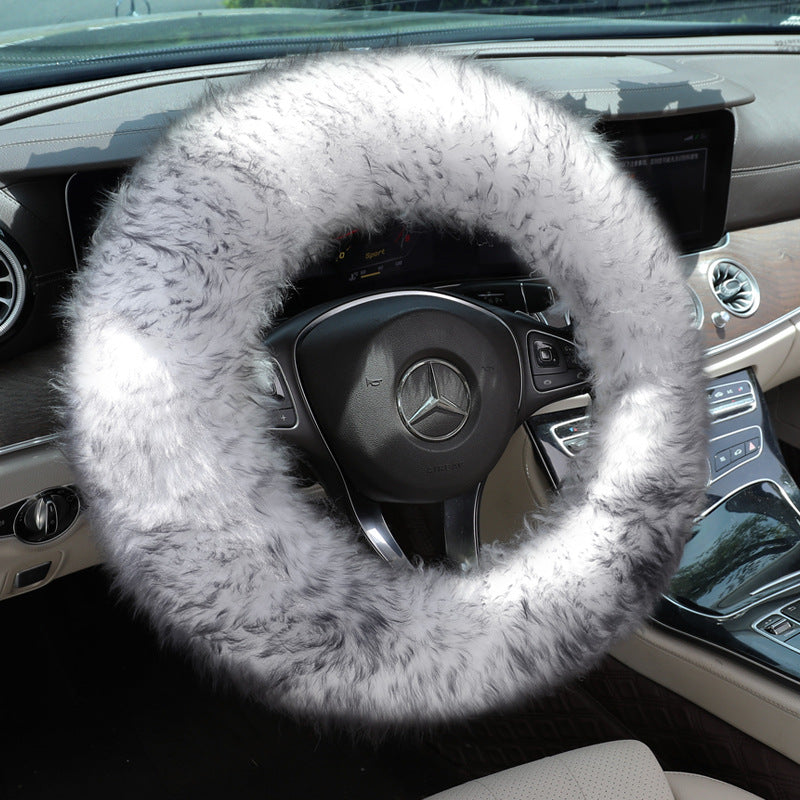Long-Pile Wool Steering Wheel Cover, 38cm