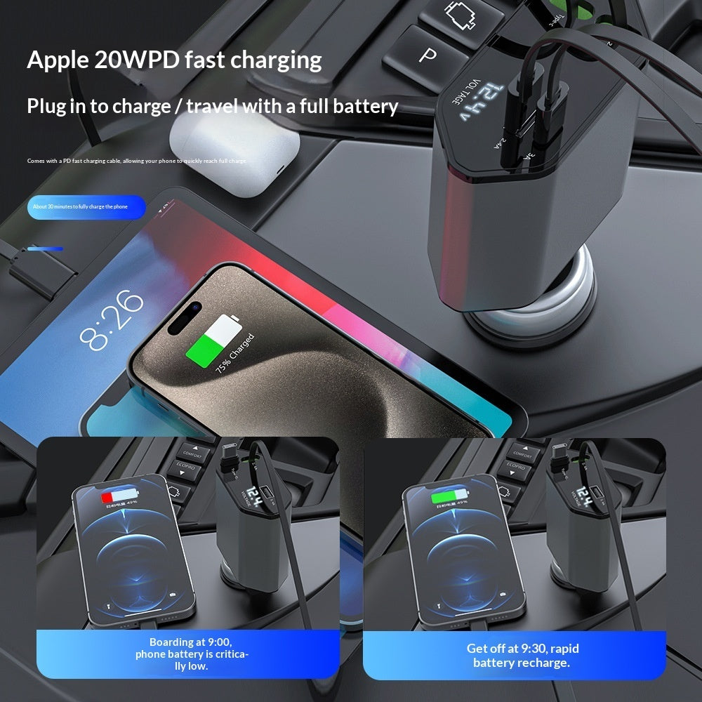 120W 4-in-1 Retractable Car Charger – image 4