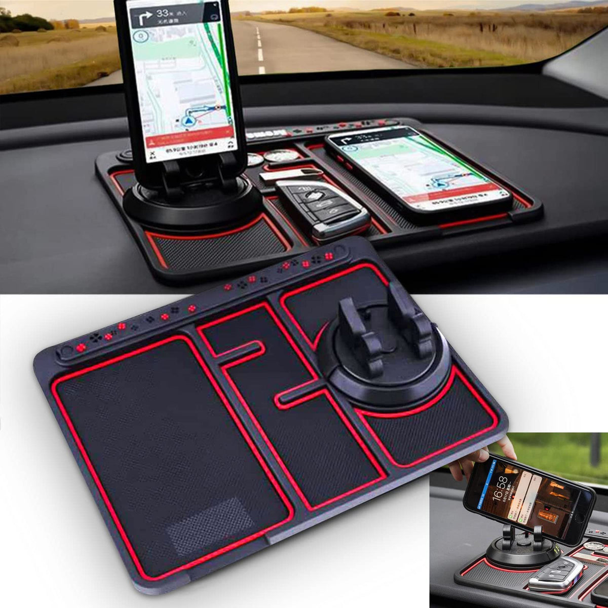 4-in-1 Anti-Slip Dashboard Phone Pad & Parking Number Card