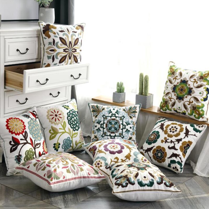 3D Embroidered Cotton Cushion Cover