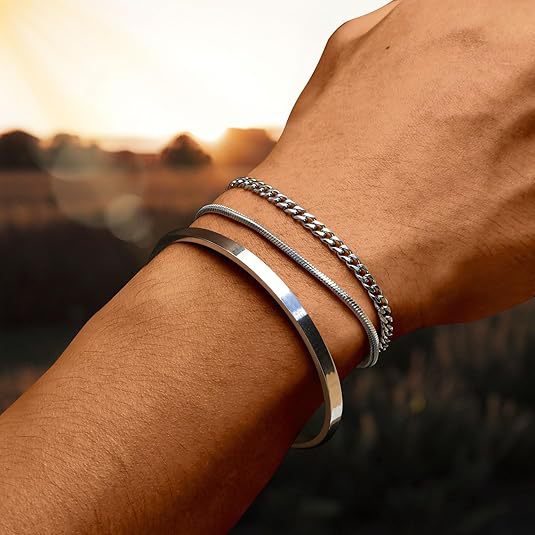 Men's 3-Piece Stainless Steel Layered Bracelet Set – product image 1