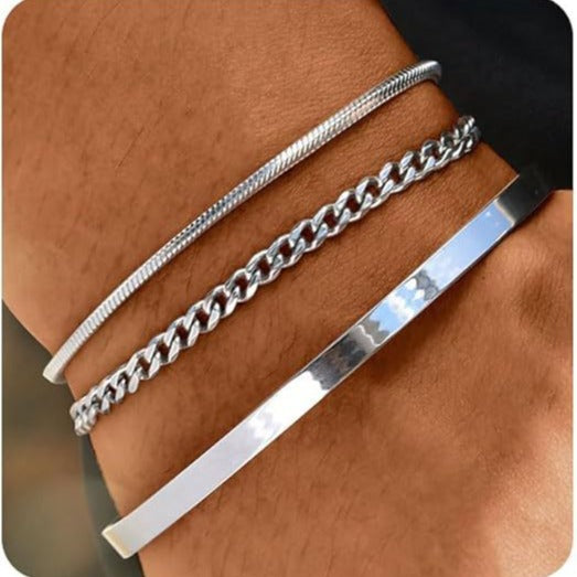 Men's 3-Piece Stainless Steel Layered Bracelet Set – product image 3