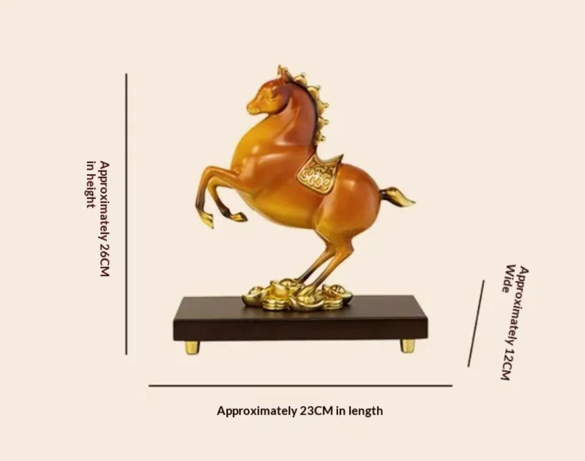 Luxury Brass Horse Sculpture with Wooden Base