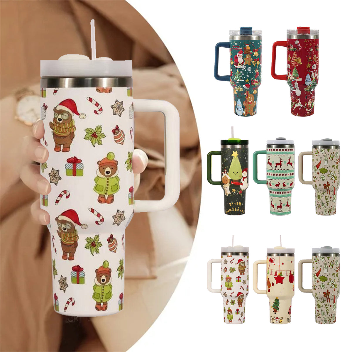 Christmas Stainless Steel Travel Tumbler with Straw – image 5