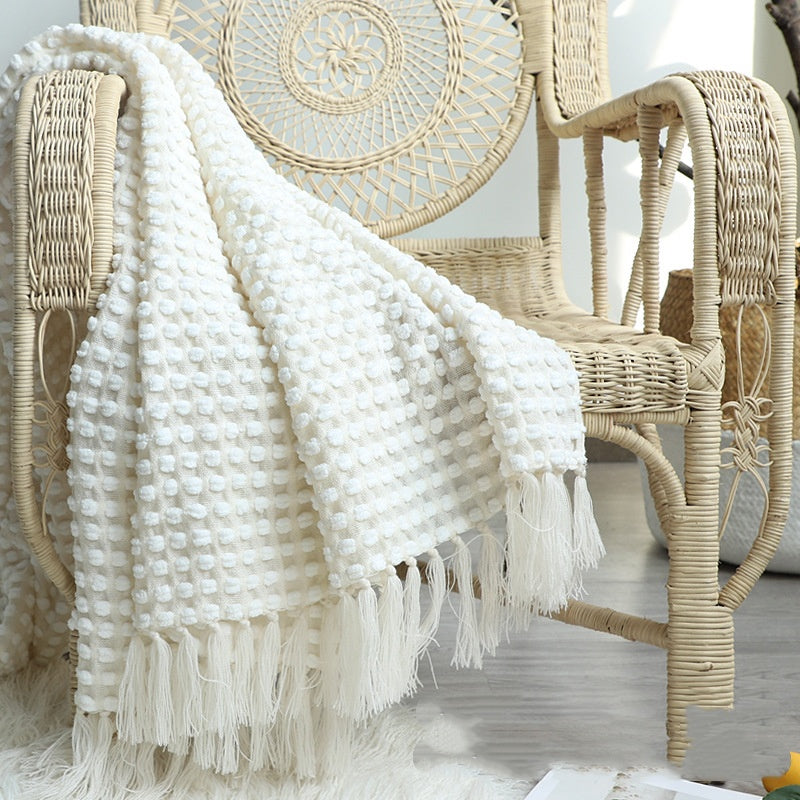 Chenille Knitted Throw Blanket with Tassels