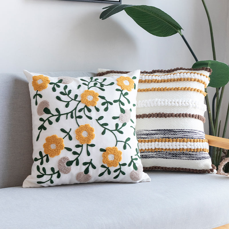 Embroidered Tassel Cotton Cushion Cover