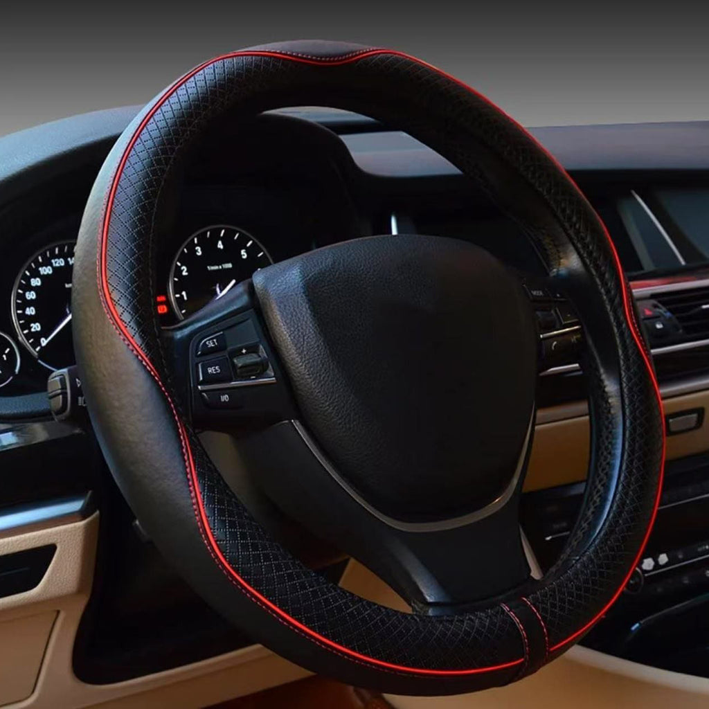 Embossed Synthetic Leather Steering Wheel Cover, 38cm