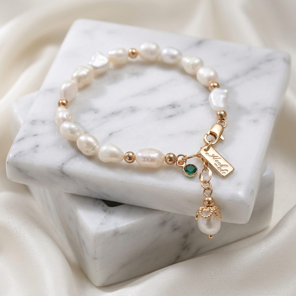 Floral Mother-of-Pearl Bracelet – Gold Tone