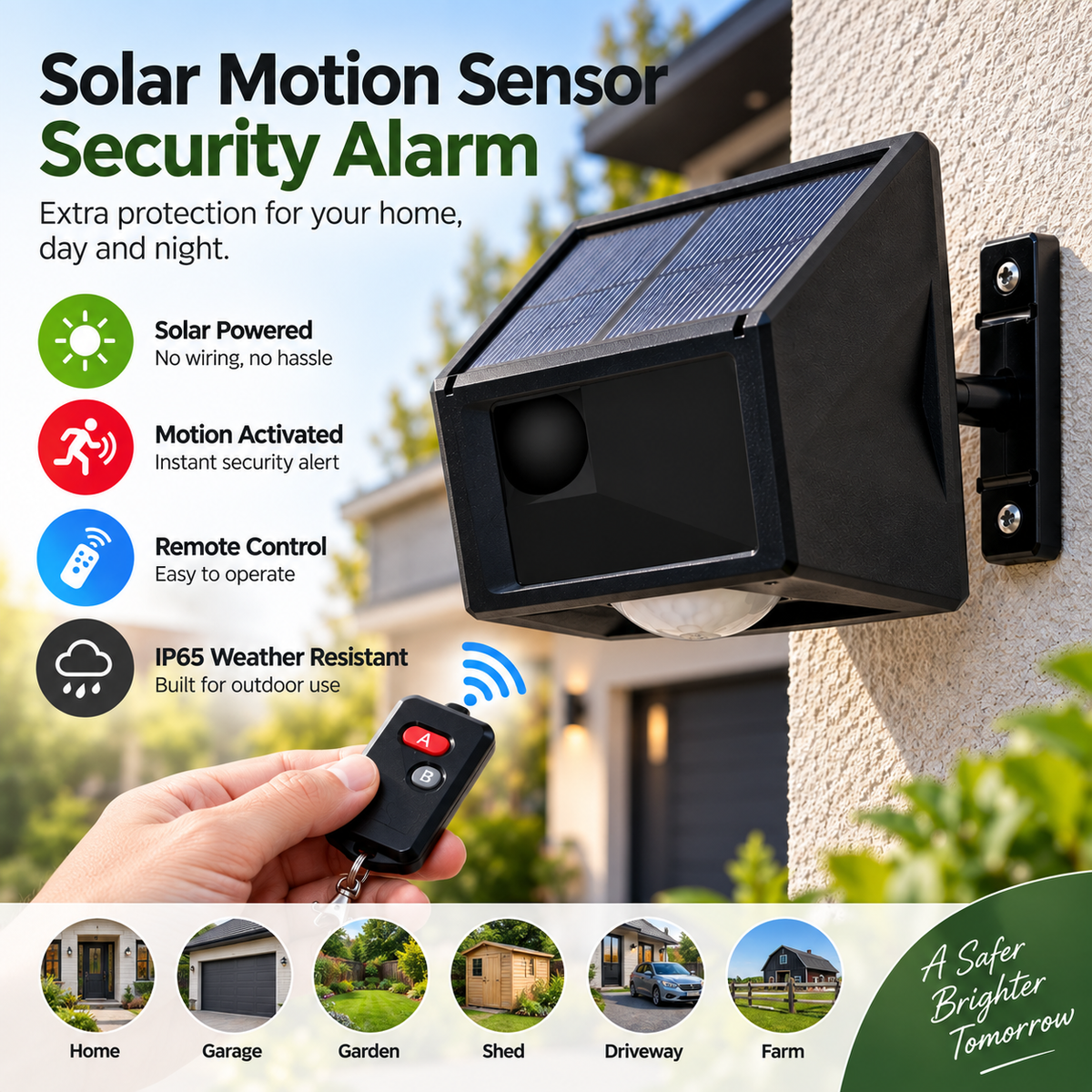 Solar Motion Sensor Security Alarm with Remote Control – product image 1