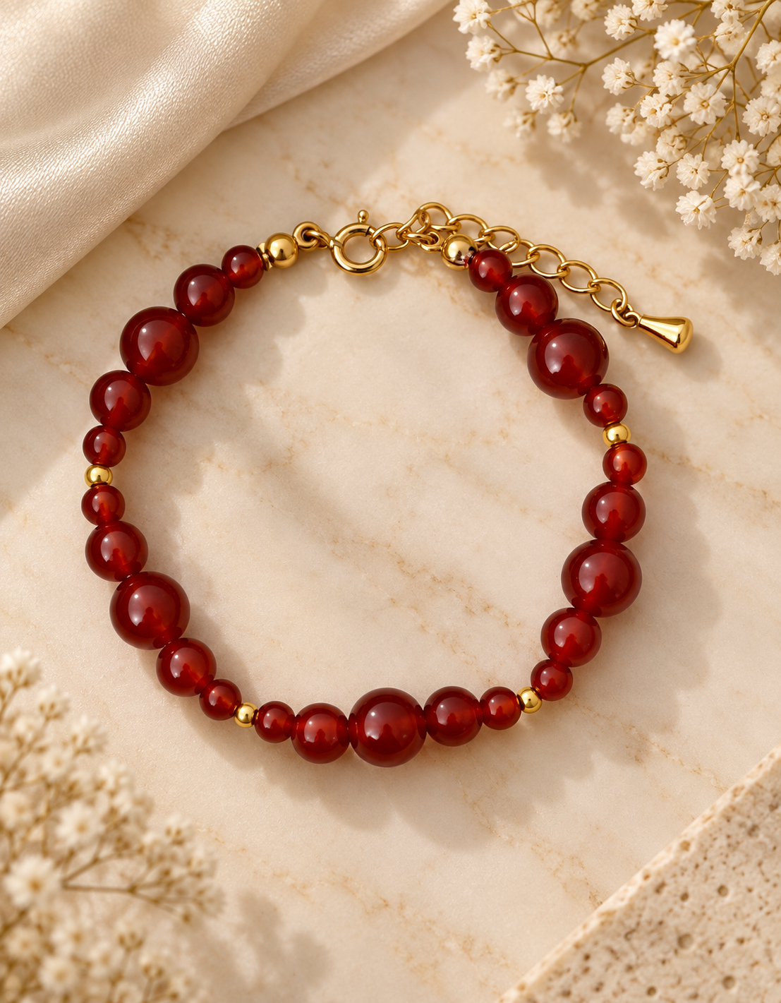Tiger Eye & Blue Pattern Pearl Bracelet
