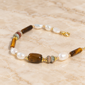 Tiger Eye & Baroque Pearl Beaded Bracelet