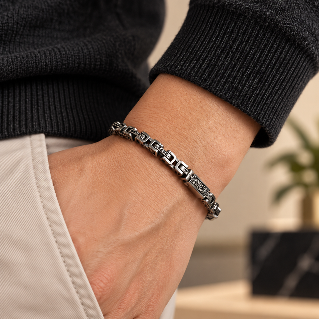 925 Sterling Silver Mantra Chain Bracelet