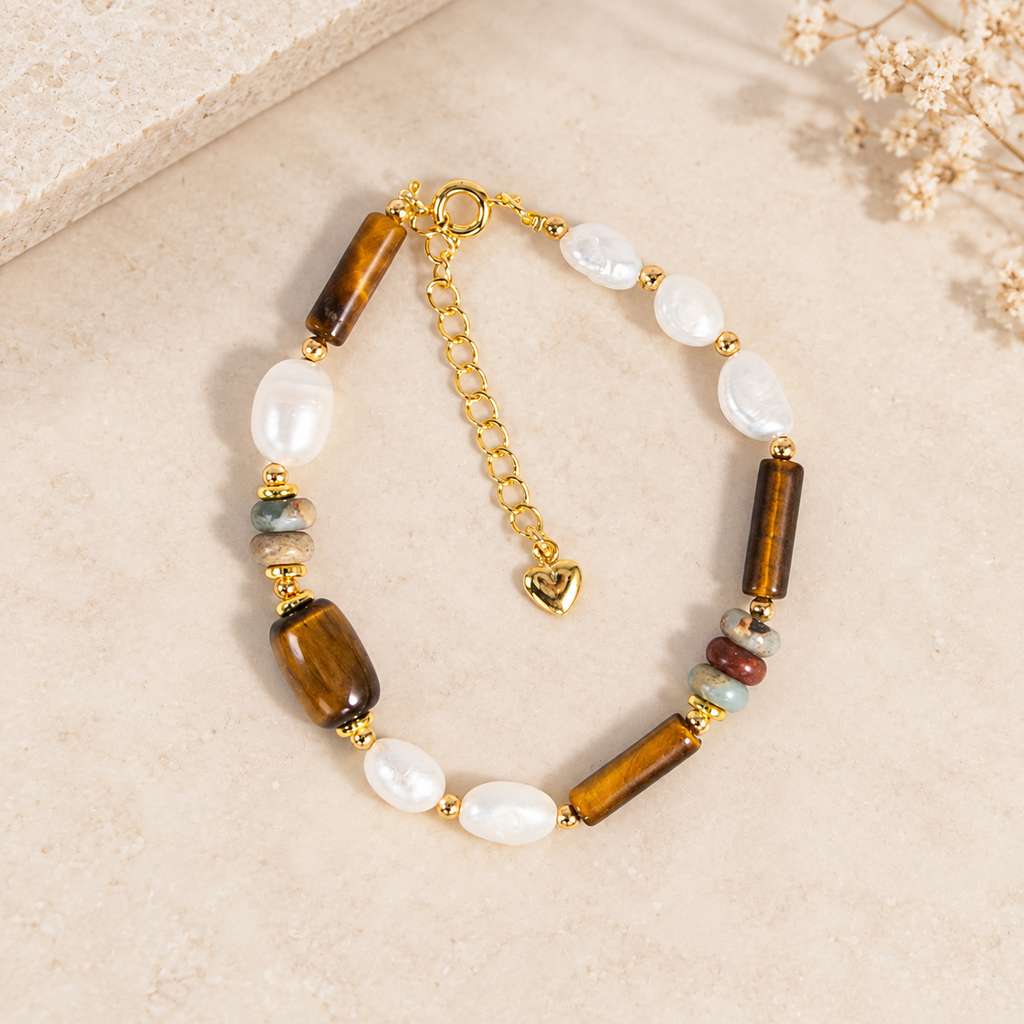 Tiger Eye & Baroque Pearl Beaded Bracelet