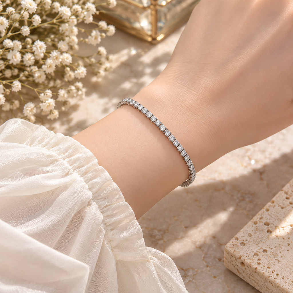 925 Sterling Silver Single-Row Moissanite Bracelet